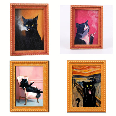Handgeschilderde Vintage Kat Magneten — Brutale Collectie (4 magneten)